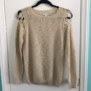 Cream Sweater with Cold Shoulder Detail